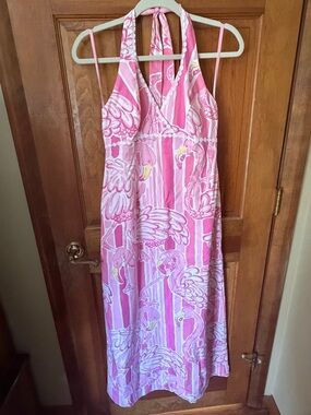Lilly Pulitzer Pink Flamingo Halter Maxi Dress